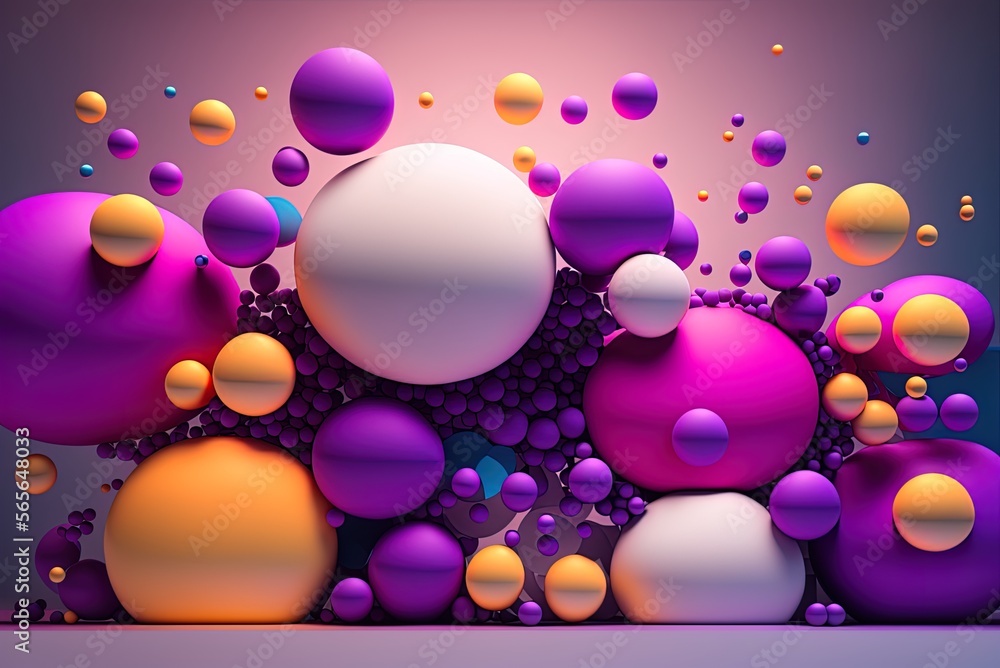 Poster a multicolored sphere filled with spheres and balls abstract picture on a purple backdrop generative