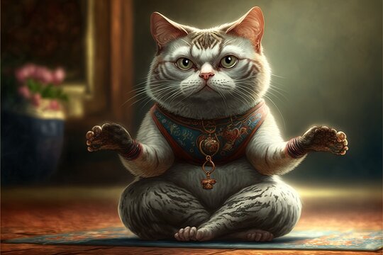 cat doing yoga illustration generative ai
