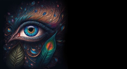 Exploring the beauty and complexity of the mind: A dreamlike illustration of a person with a peacock feather and eye, generative ai - obrazy, fototapety, plakaty