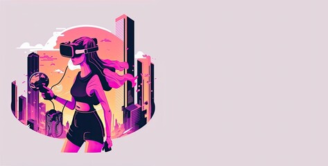 Exploring the Virtual World: A Modern Woman's Adventure interacting in a VR reality, generative ai