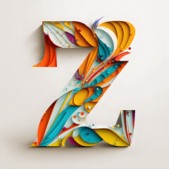 Letter Z Papercut Floral. Generative AI Illustration of ABC Alphabet. Typography.