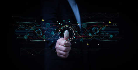 Data Security system Shield Protection Verification with biometric identification fingerprint...