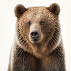 Bear Portrait, white background, brown bear photo, Generative Ai