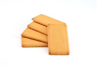 Digestive biscuits with rectangle shape on white background.