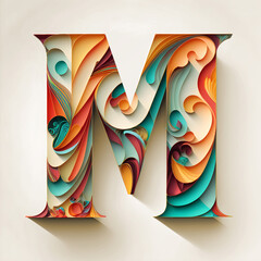 Letter M Papercut Floral. Generative AI Illustration of ABC Alphabet. Typography.