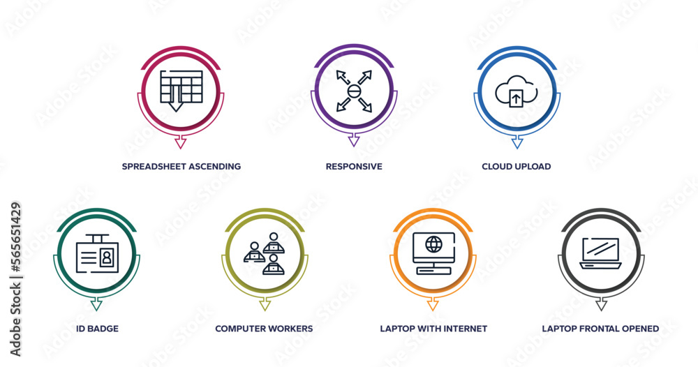 Poster modern screen outline icons with infographic template. thin line icons such as spreadsheet ascending
