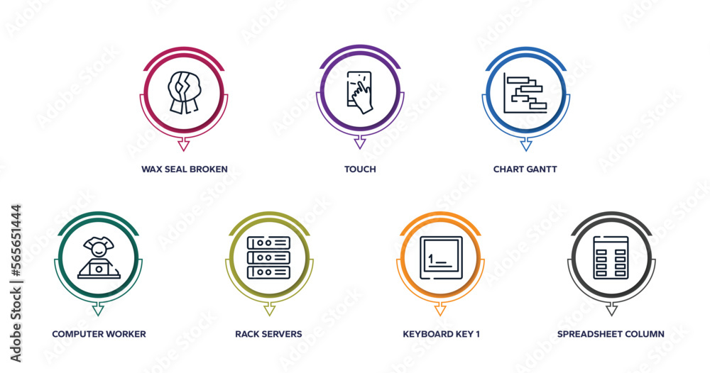 Poster computer and media outline icons with infographic template. thin line icons such as wax seal broken,