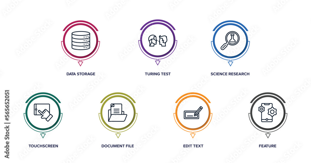 Poster web development outline icons with infographic template. thin line icons such as data storage, turin