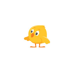 Cute cartoon chicken. Funny little bird for fun holiday design with easter kids theme and eco vector farm advertising