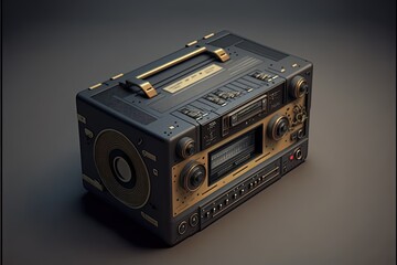 audio cassette recorder 4k, unusual, highly detailed, stylish, wallpaper, picture, film, tracks, 3d visualization, boombox, media, radio, bass, speaker, equalizer, stereo, entertainment. AI