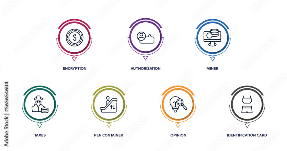 Poster office outline icons with infographic template. thin line icons such as encryption, authorization, m