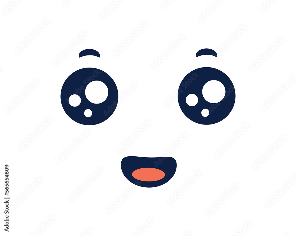Poster pretty kawaii face emotion. cute character with happy expression for web chat and social apps with v
