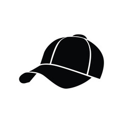 Baseball cap silhouette. Fashionable black hat with sun visor for sports and wear in everyday vector life