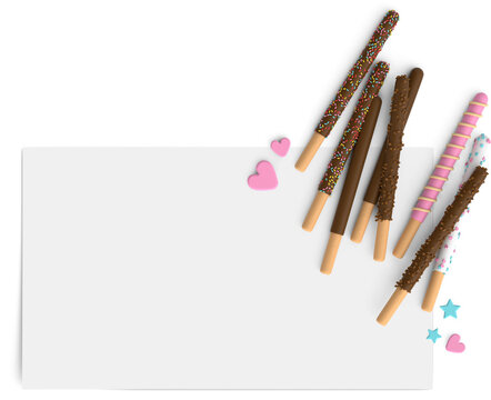 3d Illustration Chocolate cookies love letters  - 
발렌타인데이 화이트데이 빼빼로데이 사랑이 담긴 러브레터