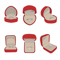 Vector illustration of a box with a ring. A set of jewelry for a declaration of love. Wedding Ring