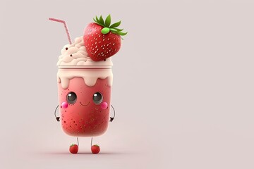 Obraz na płótnie Canvas Cute Strawberry Milkshake Cartoon Vector Icon Illustration. Food And Drink Icon Concept Isolated Premium Vector. emoji kawaii. Generative AI