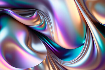Iridescent holographic textural Background. Gradient waves with iridescent highlights. Generative AI illustration