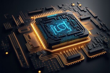 Circuit Board futuristic technology background. Digital Modern Electronic. Generative AI