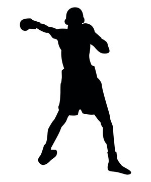 recommend clip art: Black silhouette of boxers isolated on white background.