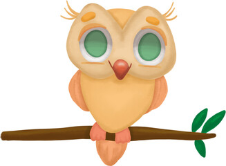 Coruja sorridente no galho - ilustração
