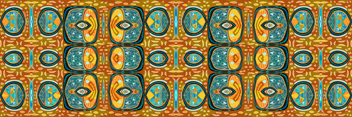 African pattern, graphic design, geometric shapes, orange and blue-green colors, high definition image (HD format), illustration