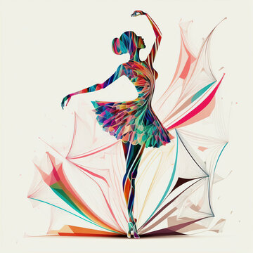 Ballerina Abstract line art and colorful with white background -  generated by Generative AI 