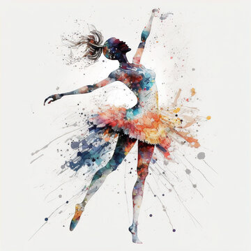 watercolor ballerina dancing colorful tutu clip art preview