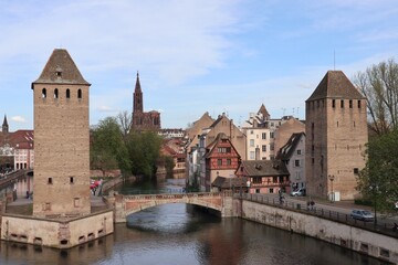 Fototapeta na wymiar The medieval bridge Ponts Couverts in Strasbourg, France