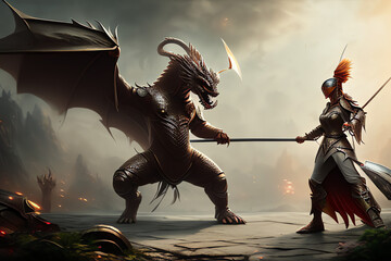 Unrealistic epic warriors on the battlefield generated ai