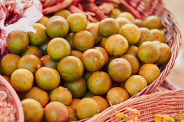 Fresh tropical fruits on display at a traditional market