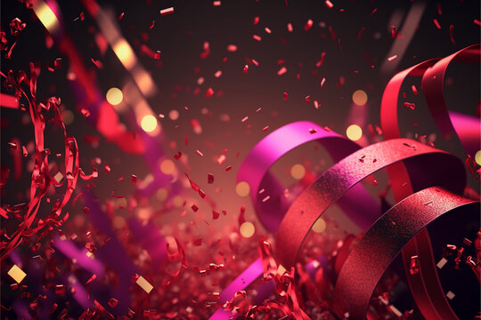 Creative ia, streamers, confetti, glitter, masks, carnival, background red