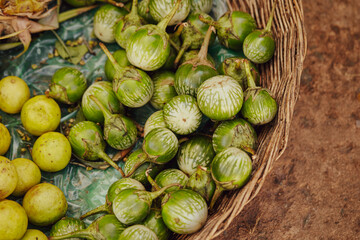 Fresh vegetables on display in a traditional market