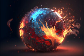 fire and ice glowing globe. Generative AI.