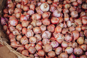 Fresh vegetables on display in a traditional market	