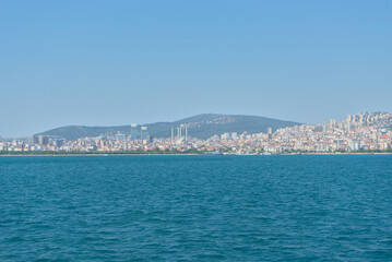 View from the Sea of Marmara to the city of Istanbul on a clear sunny day.