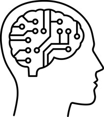 Illustration of ai in human brain icon design in outline style.