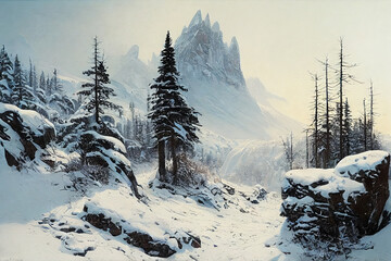Winter Trees Landscape Painting Generative AI