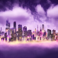 AI illustration Art magical Mysterious distant cityscape pink thick smoke and fog