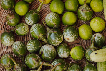 Vegetables in traditional market, Thai eggplant