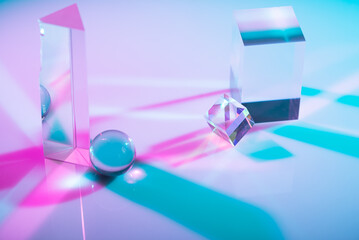Glass crystal prism. Multicolor light effect