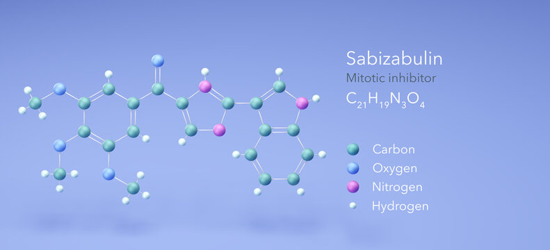 Sabizabulin Molecule, Molecular Structures, C21h19n3o4 3d Model, Structural Chemical Formula And Atoms With Color Coding