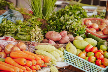  Fresh vegetables on display in a traditional market