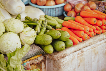  Fresh vegetables on display in a traditional market