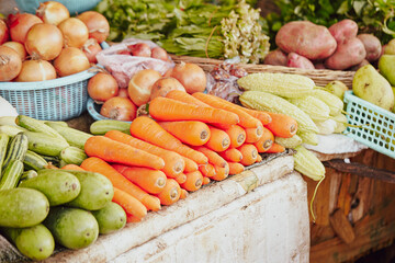  Fresh vegetables on display in a traditional market
