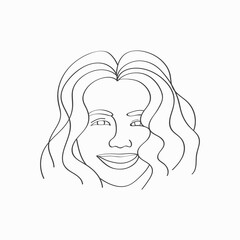 Cute girl smiles happy mood line art doodle hand-drawn art