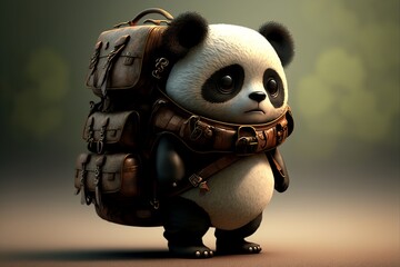 Cute panda wearing an adventure backpack