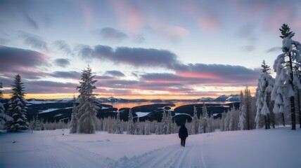 beautiful stunning landscape, snowy winter wonderland, distant breathtaking lands, quiet vacation spot in the snowy mountains