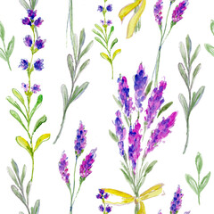 
Watercolor lavender in a seamless pattern. Can be used as fabric, wallpaper, wrap.
