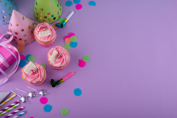 Birthday party concept with cupcake