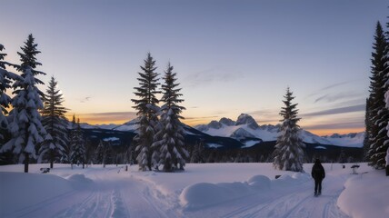 Obraz premium beautiful stunning landscape, snowy winter wonderland, distant breathtaking lands, quiet vacation spot in the snowy mountains